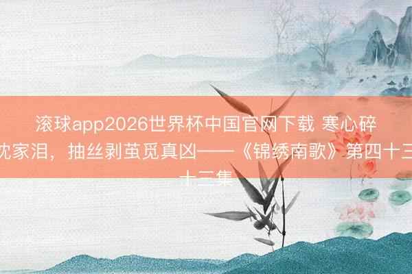 滚球app2026世界杯中国官网下载 寒心碎尽沈家泪，抽丝剥茧觅真凶——《锦绣南歌》第四十三集