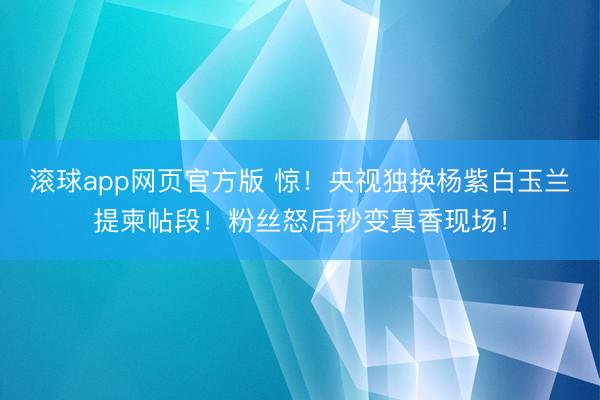 滚球app网页官方版 惊!央视独换杨紫白玉兰提柬帖段!粉丝怒后秒变真香现场!